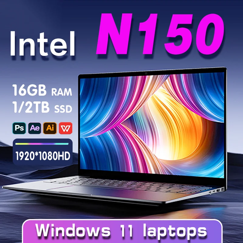 2026 New 14.1" Ultra Slim Laptop 16GB RAM 1/2TB SSD Windows 11 Pro Intel N150 Notebook HD Games Office Study Computer