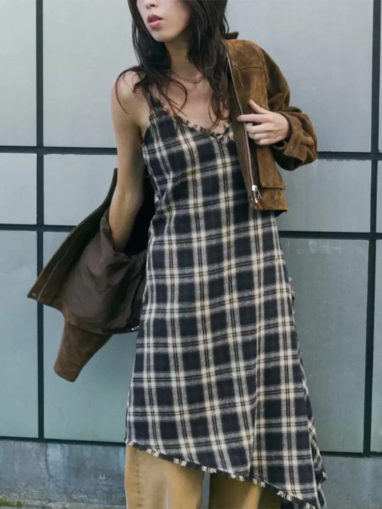 Doux Faionable Plaid Dr V-Ne asymétrique nouveauté hiver 2025 vêtements pour femmes taille haute Midi Dr robe de bal