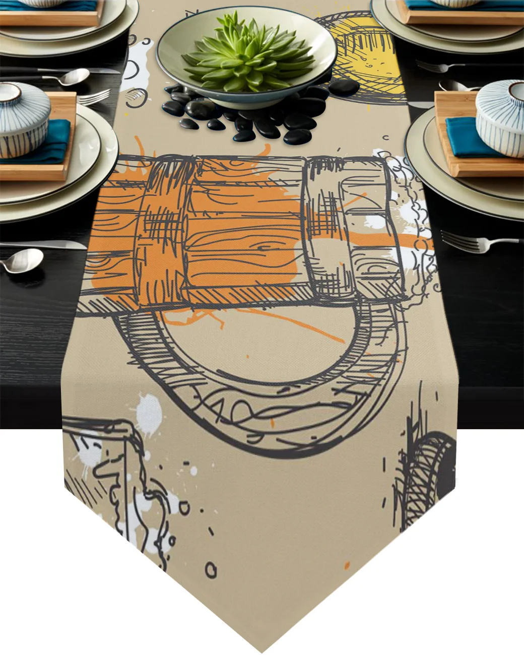 Modern Elegant Wine Bottle Grape Fruit Table Runner Home Decor Tablecloth Wedding Party Dining Table Cover Kitchen Placemat