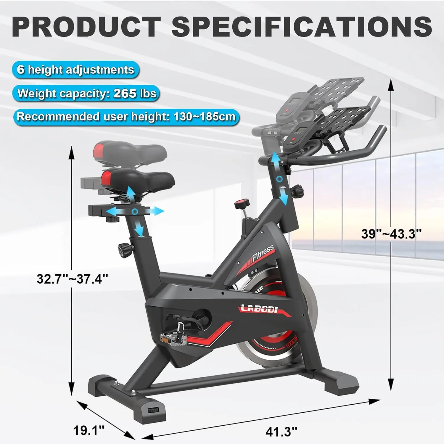 Cyclette stazionarie, bici da ciclismo Indoor per palestra Cardio domestica, bici da allenamento con coprisella, supporto per pad e Monitor LCD, Silen