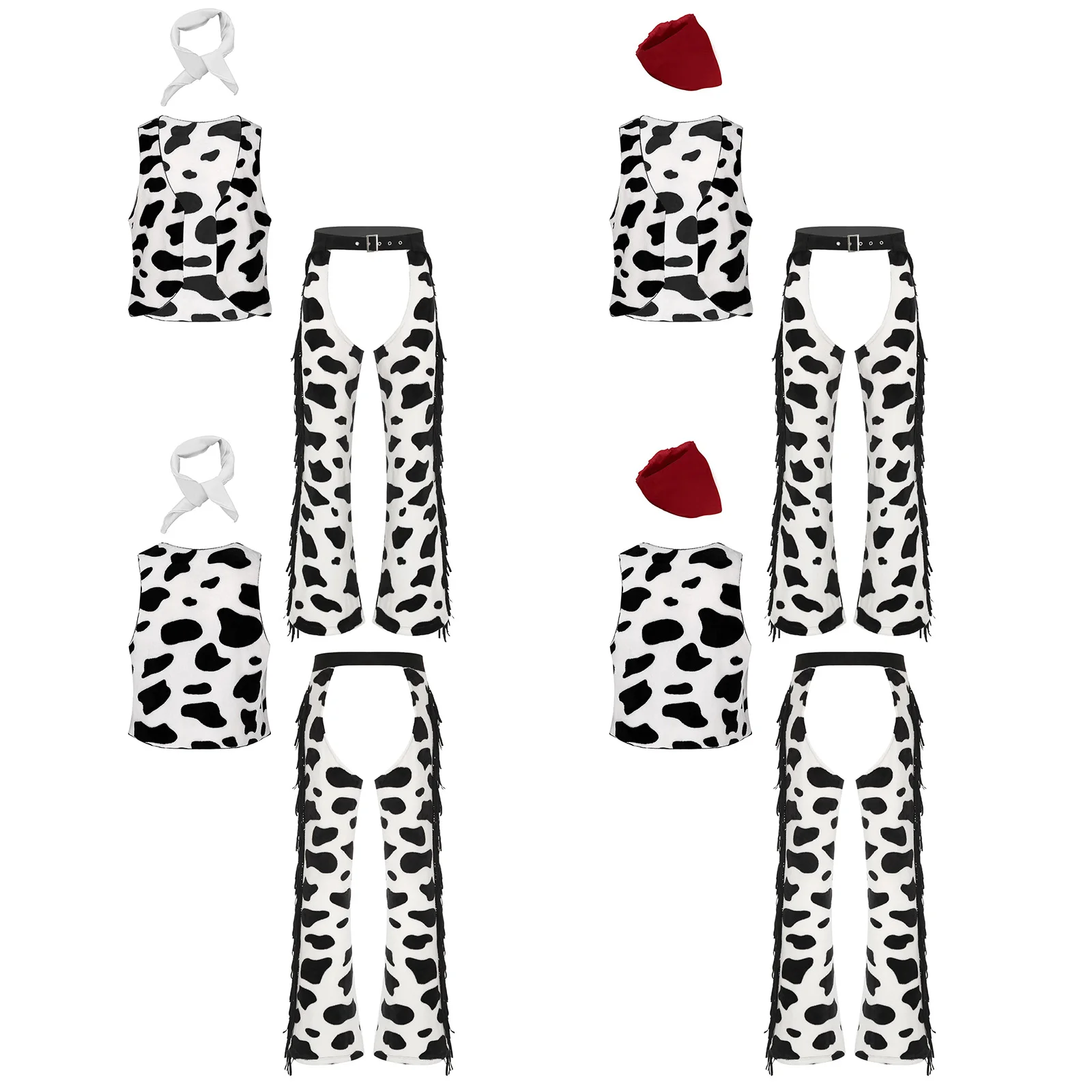 Mens Halloween Carnival Cowboy Cosplay Costume Outfits 3 Piece Cow Print Vest And Crotchless Long Pants And Bandanna Set view 5