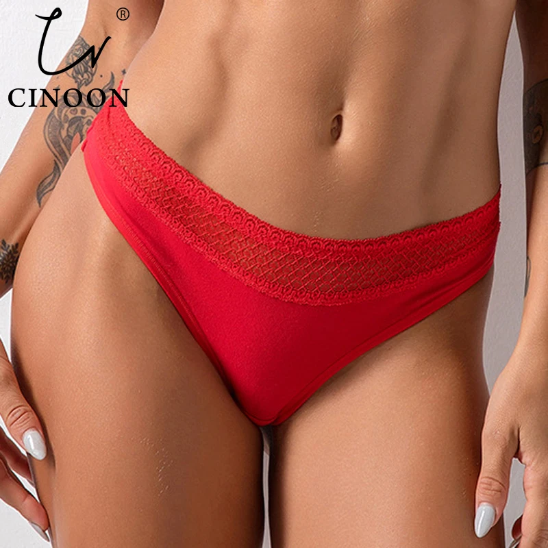 

CINOON Women Lace Trim Panties Soft Breathable Stretchy Sexy G-String Multi-Color Comfortable Thongs Hollow Out Soft Lingerie