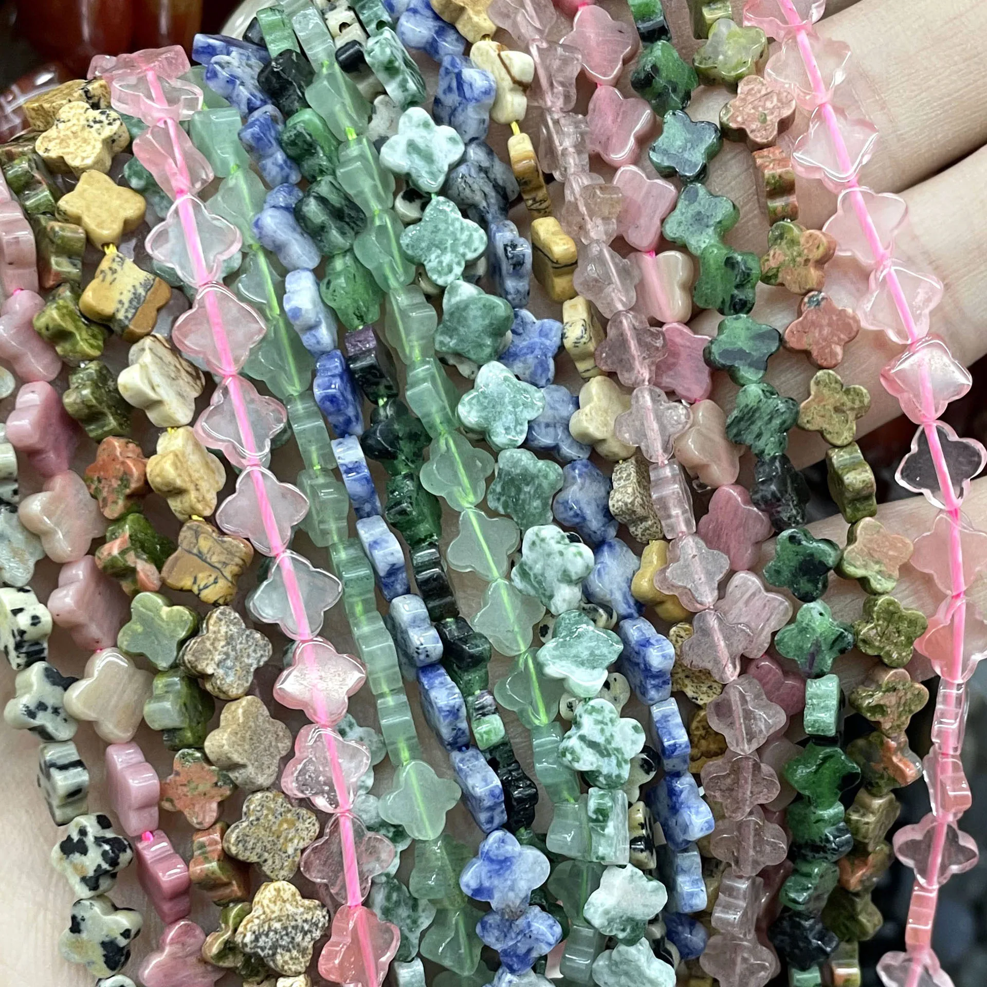 6MM Clover Shape Natural Stone Turquoises Rhodonite Strawberry Quartz Loose Spacer Beads For Jewelry Making DIY Accessories
