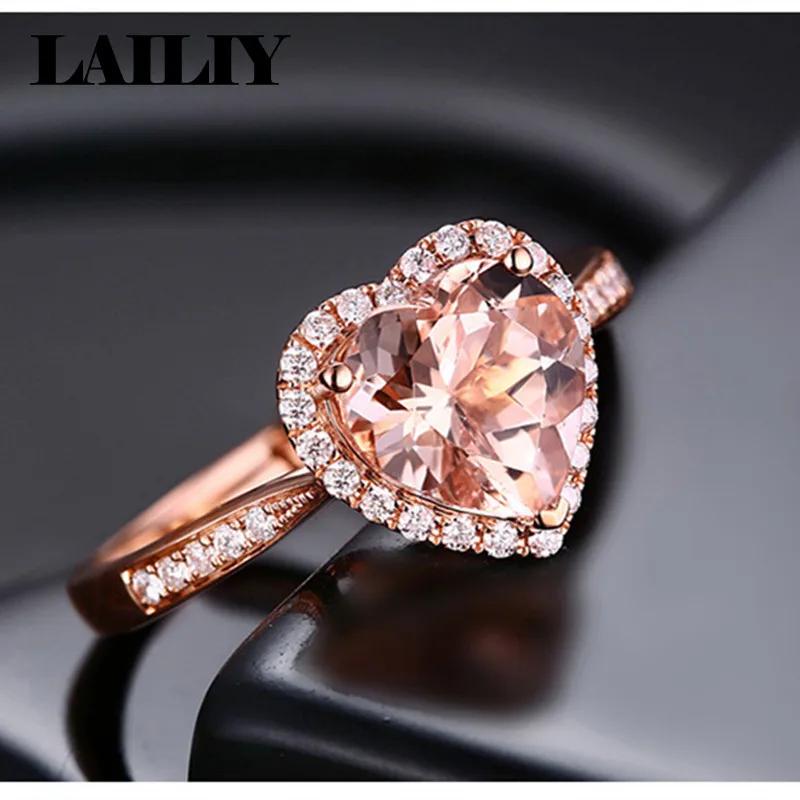 925 Sterling Silver Rose Gold Morganite Heart Ring for Women