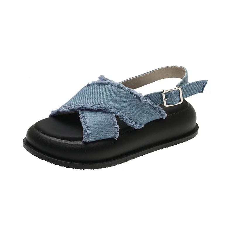 Sommer Gladiator Denim Damen Sandalen Mode elegante offene Zehen dicke untere Schuhe Damen Outdoor Open Toe Strand Sandalen