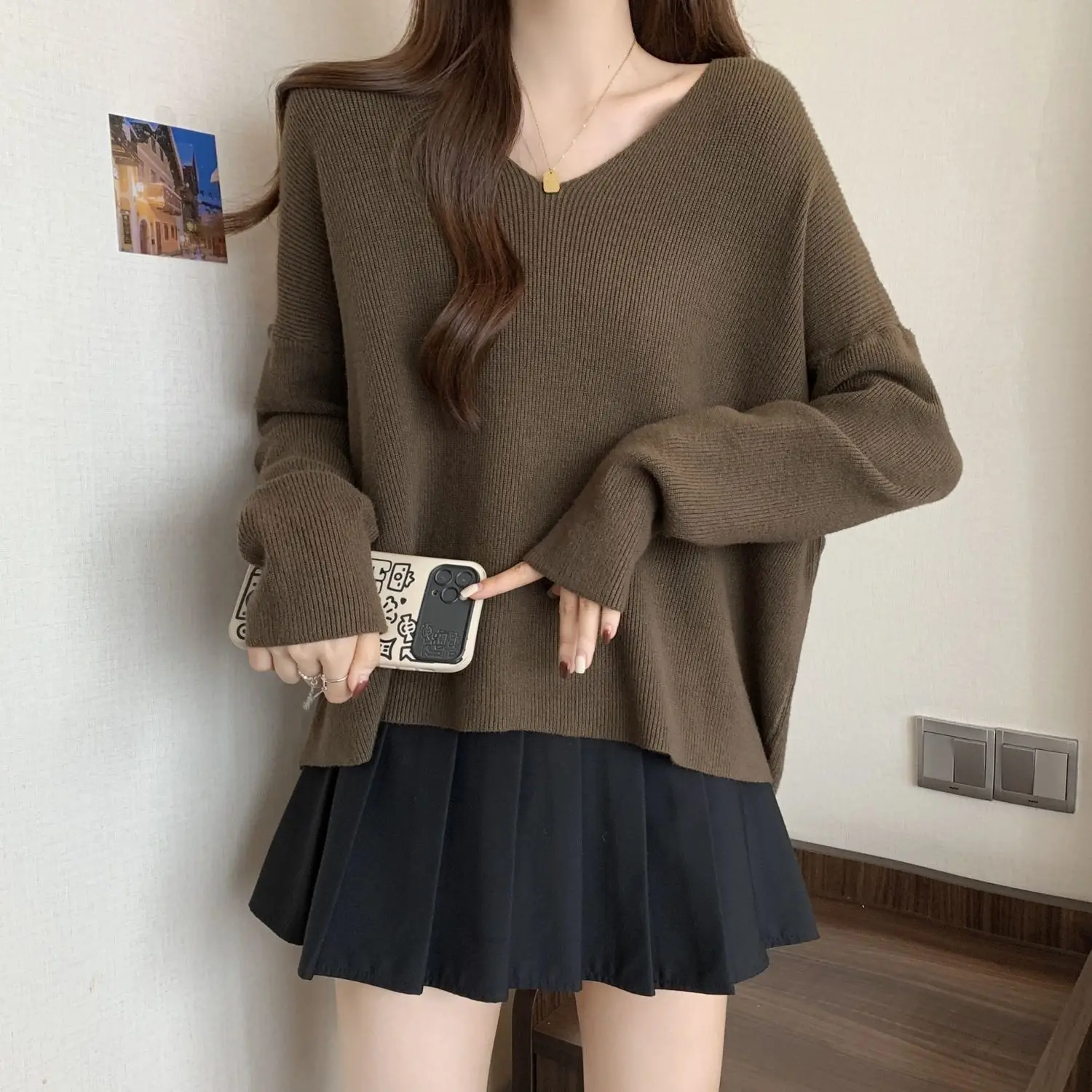 Women's Fashion Style Age Reducing Lazy Loose Knit Sweater Women's Design Slimming Effect Inner Top