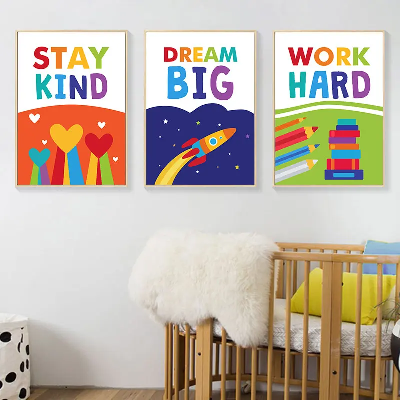 Colorful Kids Style Inspirational Words Canvas Art Prints Modern Cute Wall Decor Poster for Nursery Bedroom Classroom