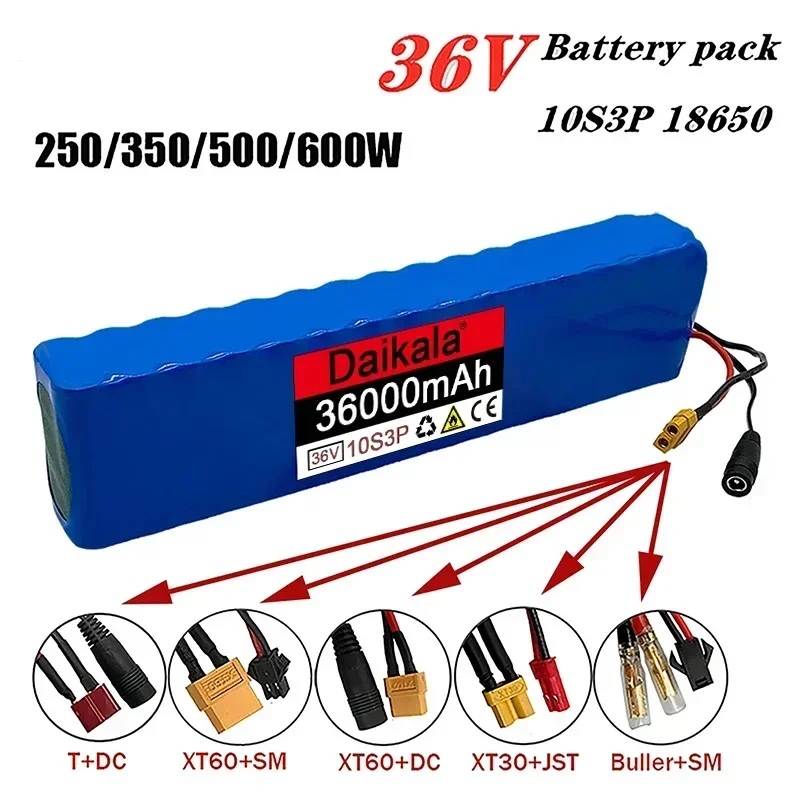 Rechargeable Lithium Battery 10S3P 36V 36Ah 18650 600W, Used for Bicycles, Scooters, and Electric Vehicles with BMS