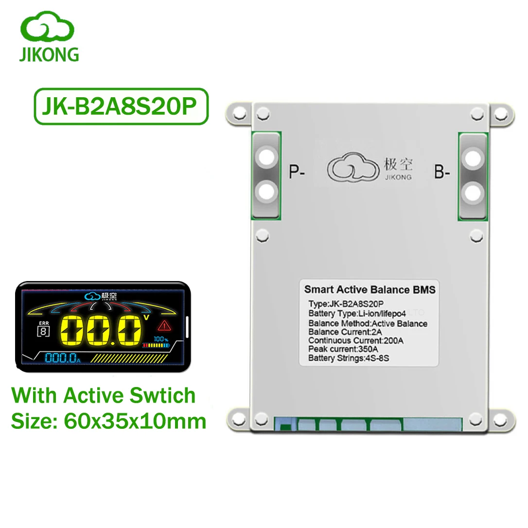 JK BMS B2A8S20P Smart JKBMS 2A Actieve balans Lifepo4-batterij 4S 12V 5S 6S 7S 8S 24V 200A Li-Ion LTO 18650 Camping RS485 JIKONG