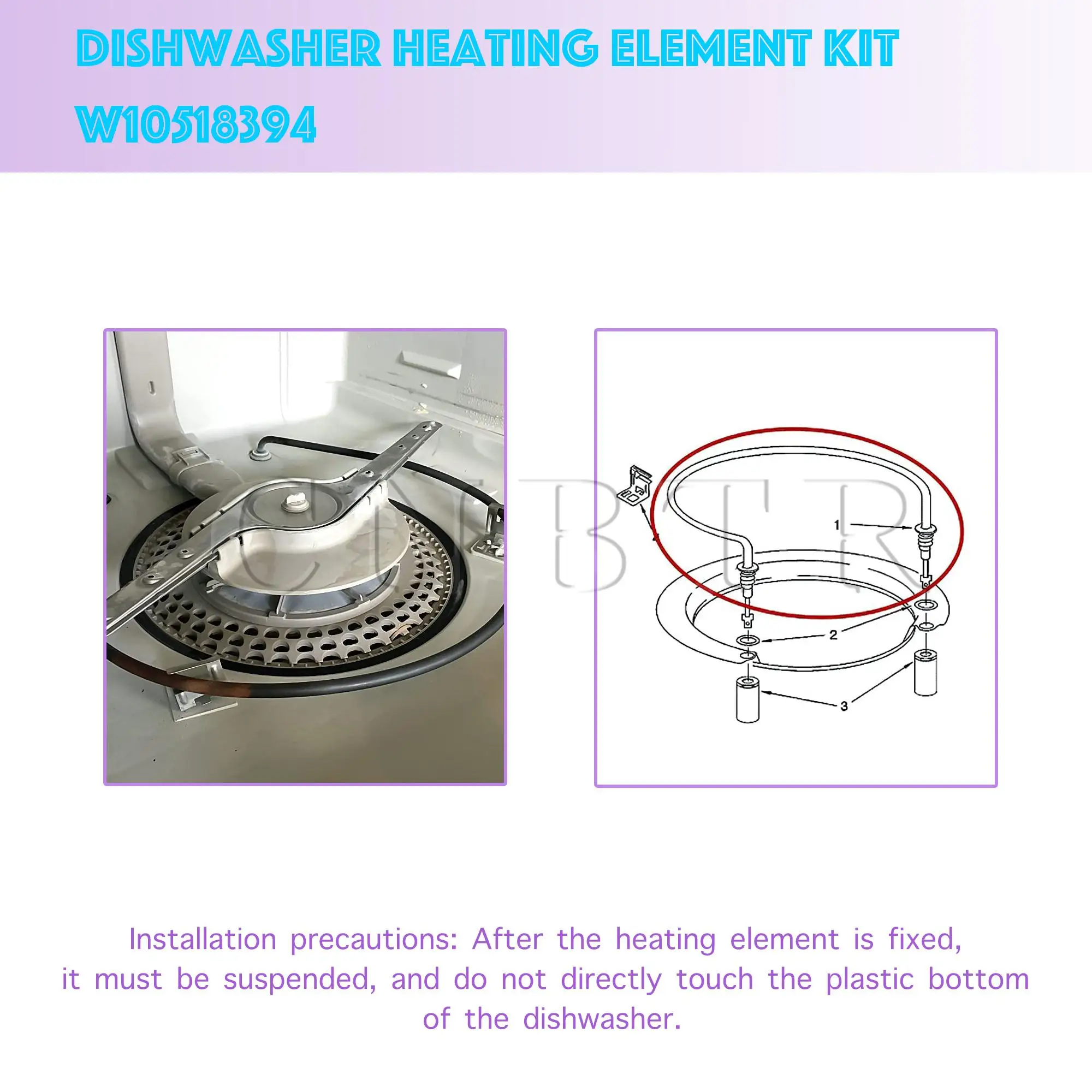 CNBTR 2Pieces 2977737 Heating Element Set Replacement for Kenmore Dishwasher Repair