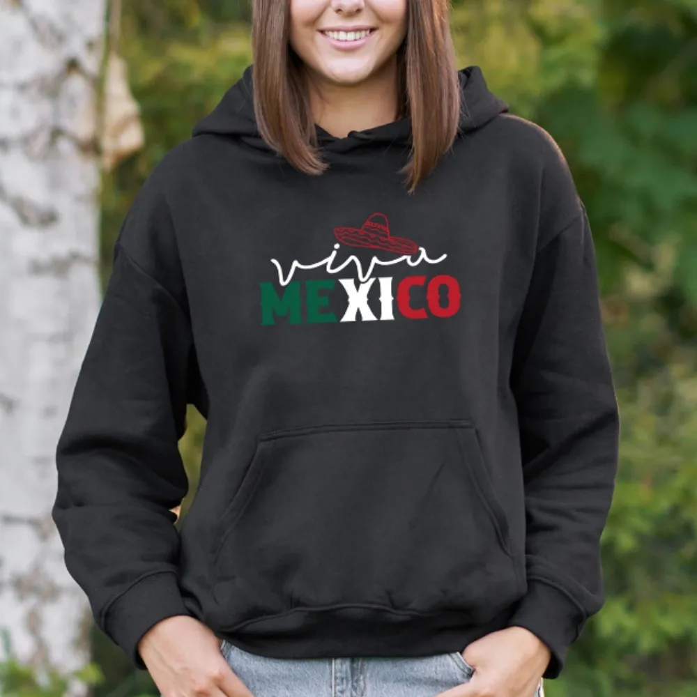 

Viva Mexico Letter Printing Hoodies Womens Casual Pocket Hooded Winter Fleece Warm Pullovers Comfortable Sporty Womans Clothes