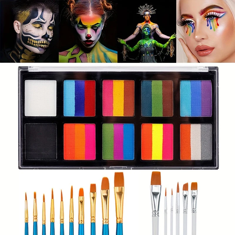 10 Roosters 3-Color Block Bodypainting Hoge Pigment Kleurrijke Make-Up Palet Voor Festival Podiumfeest Face Body Art Make-Up Poeder