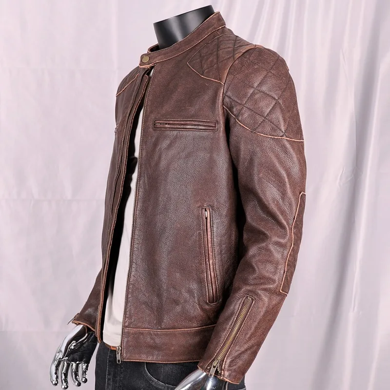 2024 New Men's Spring Autumn First Layer Of Cowhide Leather Jacket Male Made Of Old Short Slim-fit Harley Biker Jackets