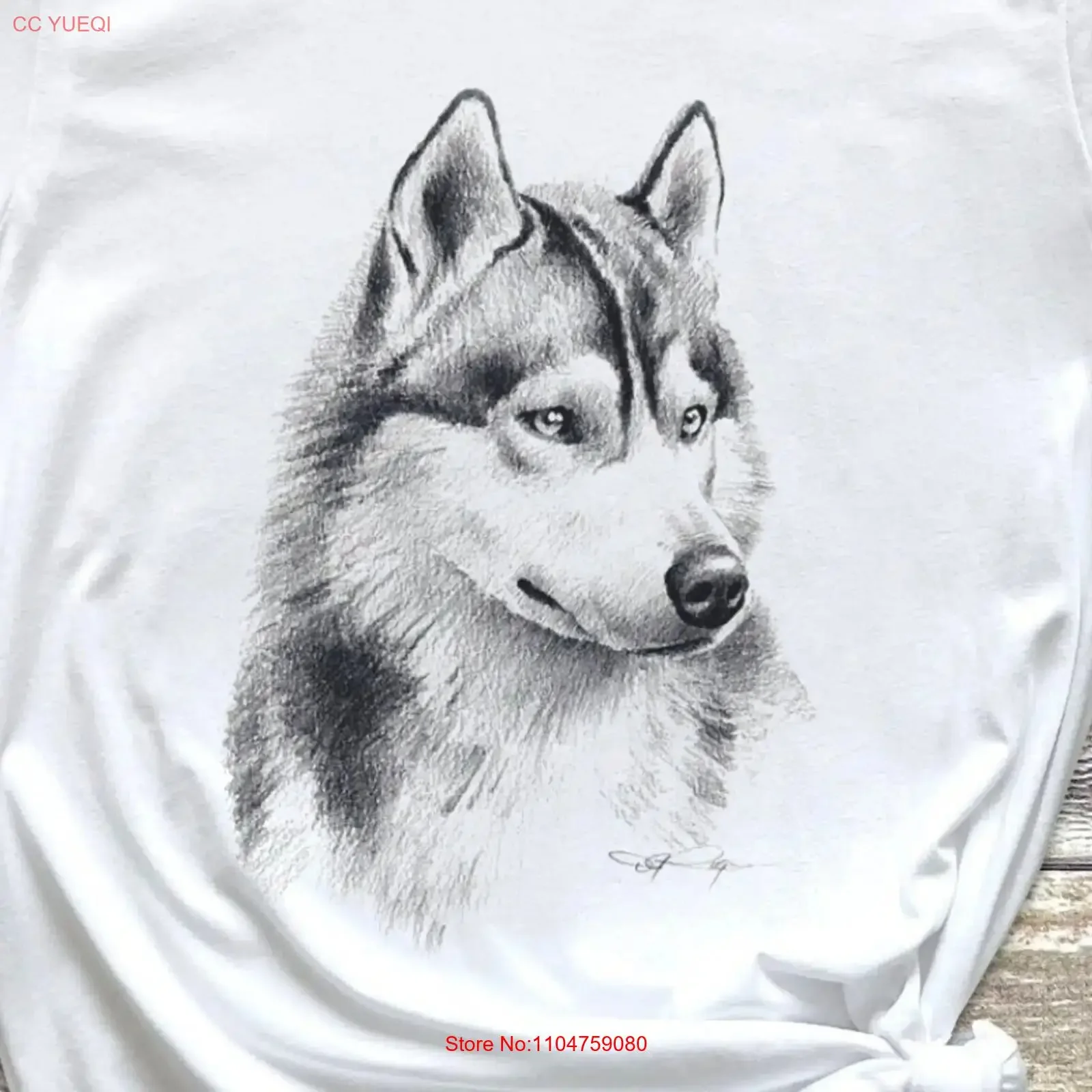 Husky Dog Pencil Sketch shirt Siberian Art T Drawing Cute  vintage Washed homme designer clothes fashion Breathable Comfortable