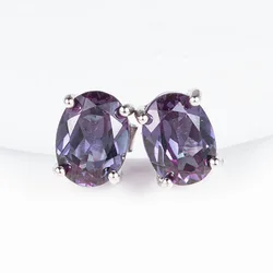 Color Changing Created Alexandrite Stud Clasp Earrings Solid 925 Sterling Silver 7*5mm Gemstone for Women Wife Nice gift Jewelry