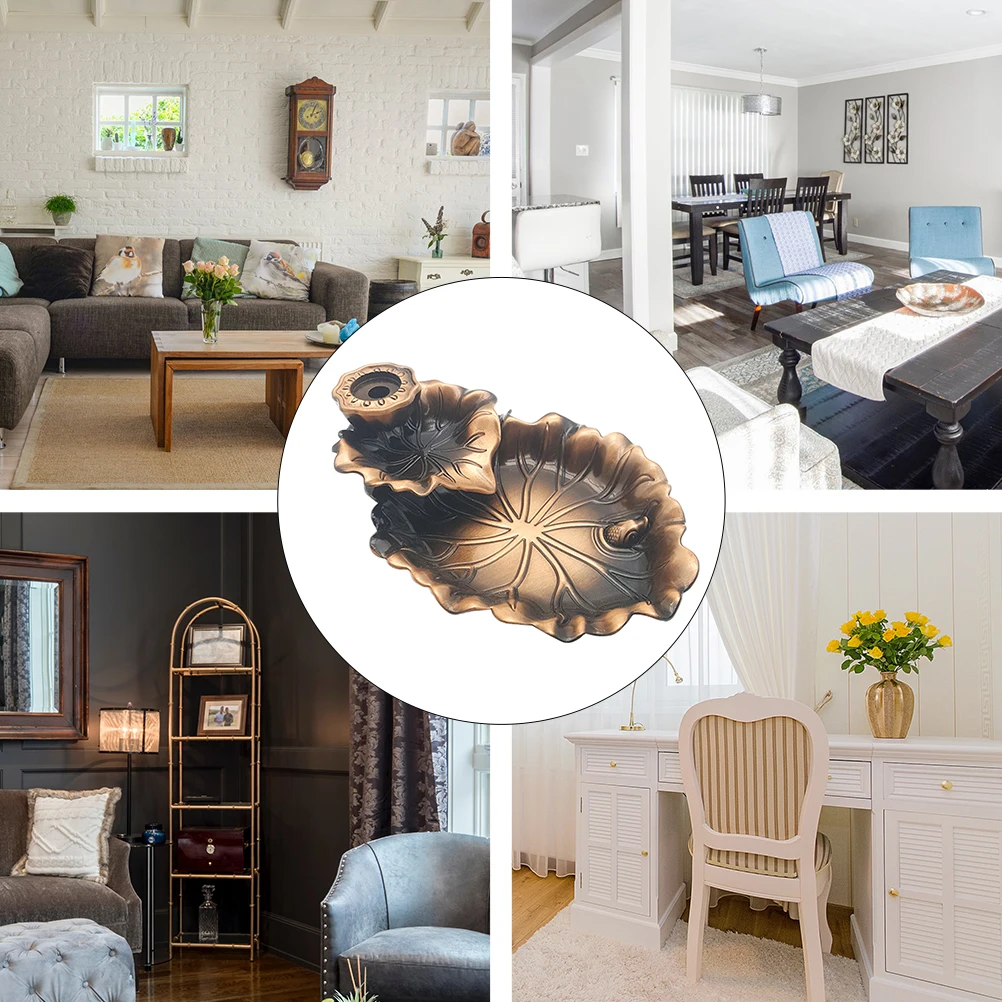 

1pc Alloy Backflow Incense Burner Lotus Leaf Design Chinese Zen Decor For Tea Ceremony Aroma Therapy Home Meditation Room