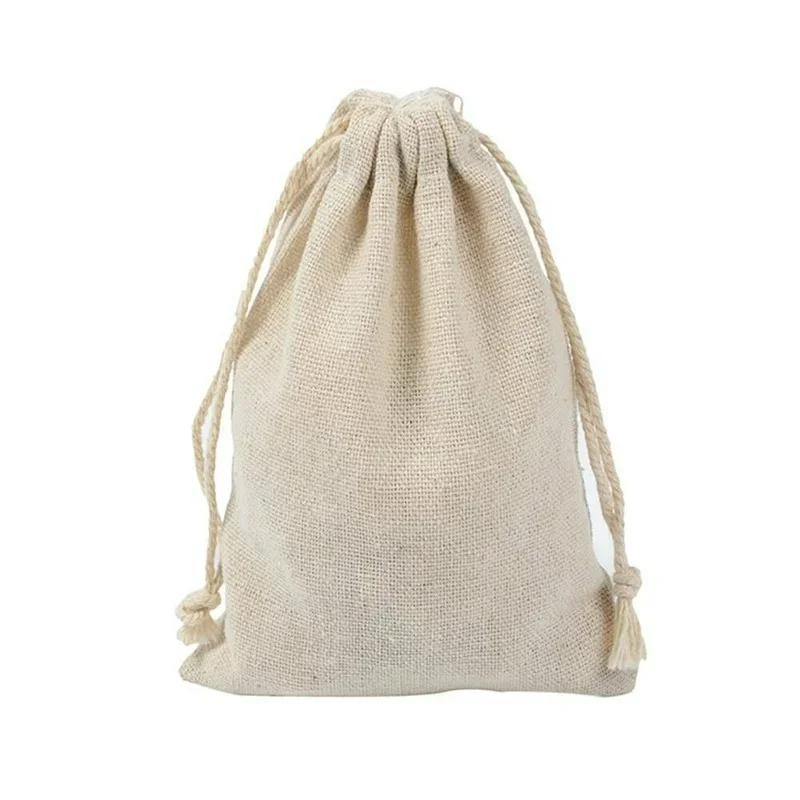 50pcs Drawstring Storage Bags Bulk Linen Calico Bags Xmas Tote Gift Bags 12x15cm DIY Pouch Reusable Home Organize Dustbag