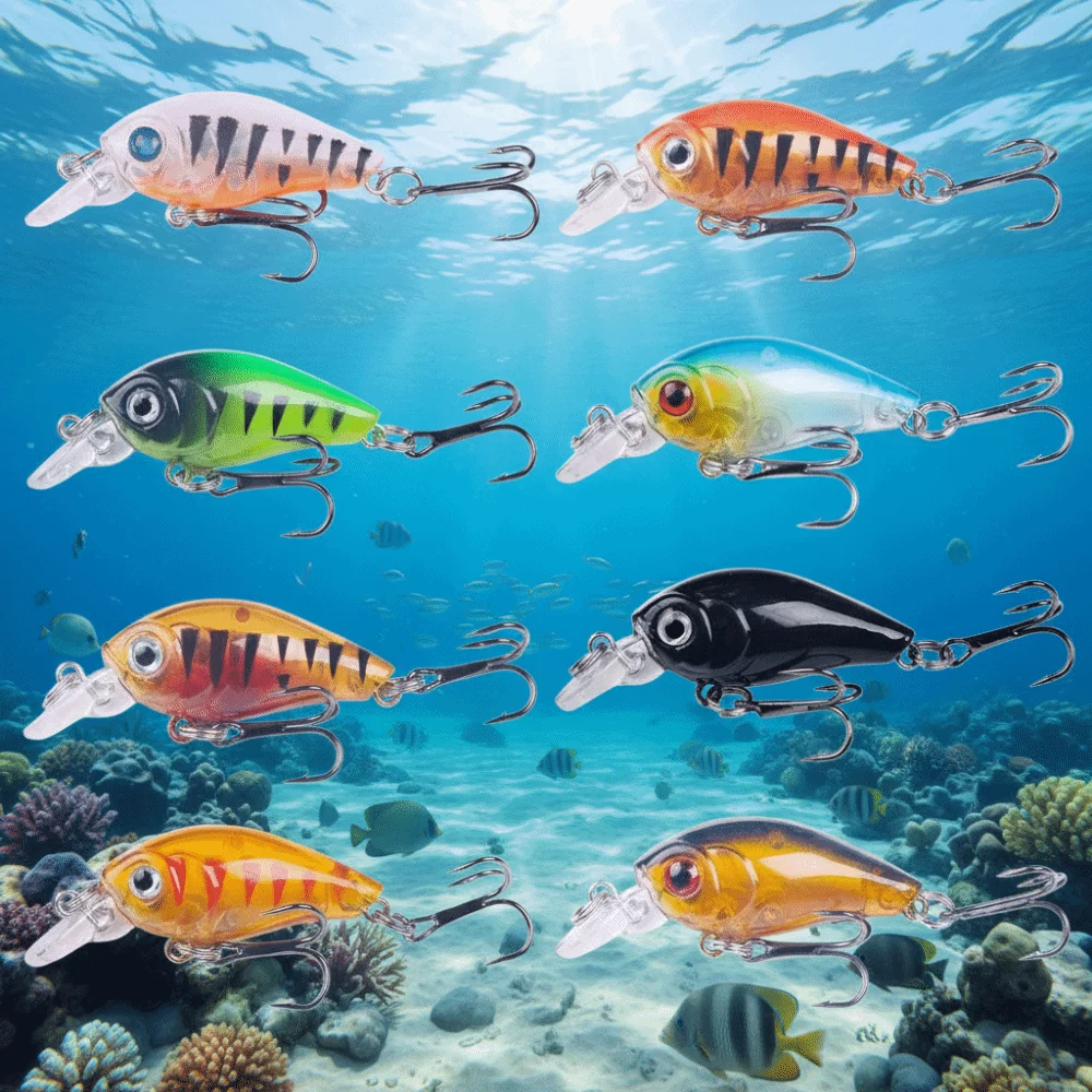 

8pcs/box 3D Fish Eyes Artificial Fishing Bait Realistic with Box Fishing Lures Kit Colorful Crank Hook Fishing Crank Bait