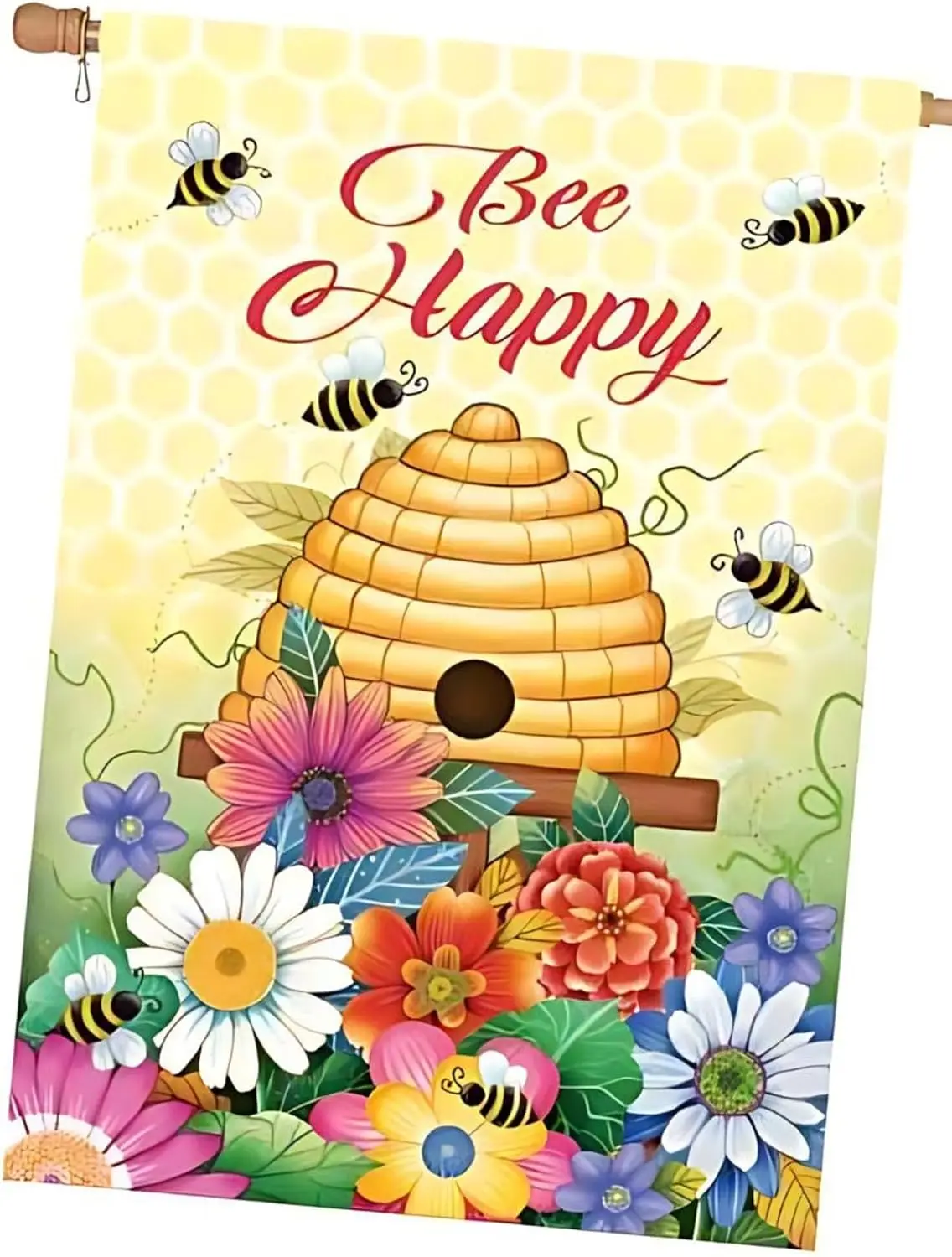 Summer Spring Garden Flags 28 x 40 Inch Double Sided Bee Happy Flowers House Large Polyester for Outside Seasonal Yard De