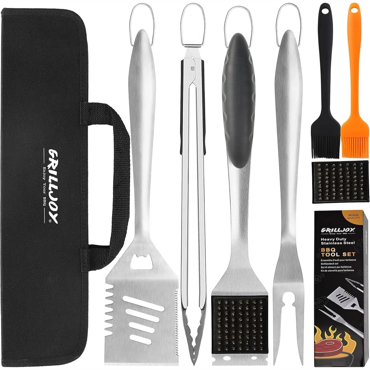 

8PCS BBQ Grill Tools Set with Extra Thick Stainless Steel Spatula, Fork, Tongs & Cleaning Brush, Complete Barbecue Accessories