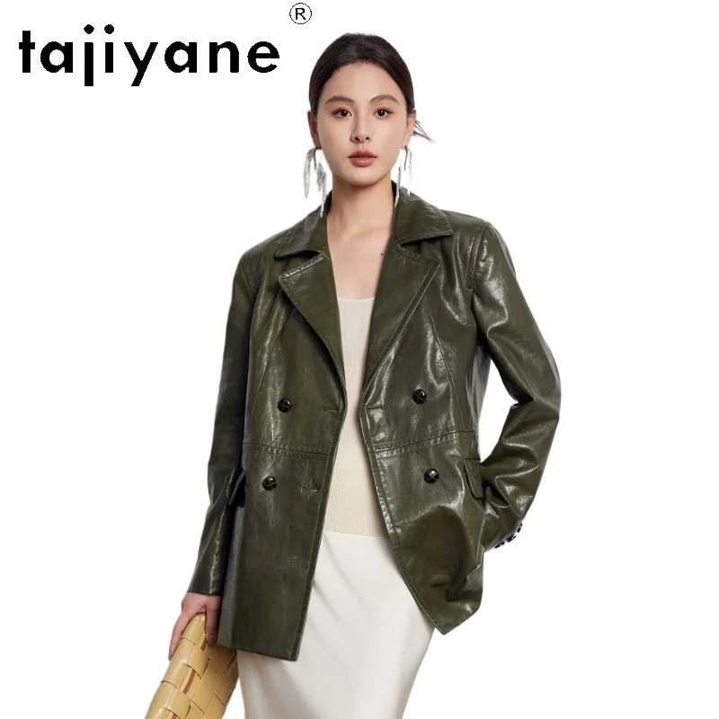 TAJIYANE 100% Oil‑Waxed Goatskin Genuine Leather Jacket Woman Mid‑Length Suit Jackets Premium Autumn Coat 2026 Women Clothes 자켓