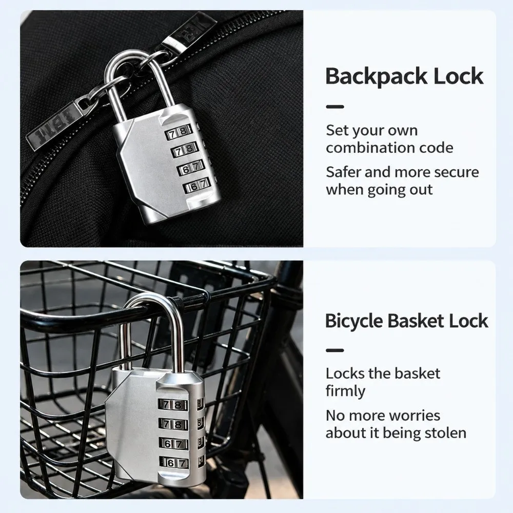 Zinc Alloy Combination Padlock 4 Digit Small Size Cabinet Padlock Hard Shell Resettable Code Luggage Password Lock
