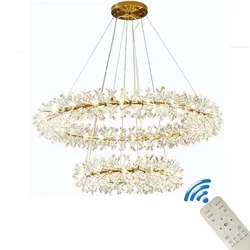 Modern Flower Crystal Chandelier Suspension Lamp Luxury LED Chandeliers for Living Room 60 80 100cm Rings Hanging Pendant Light