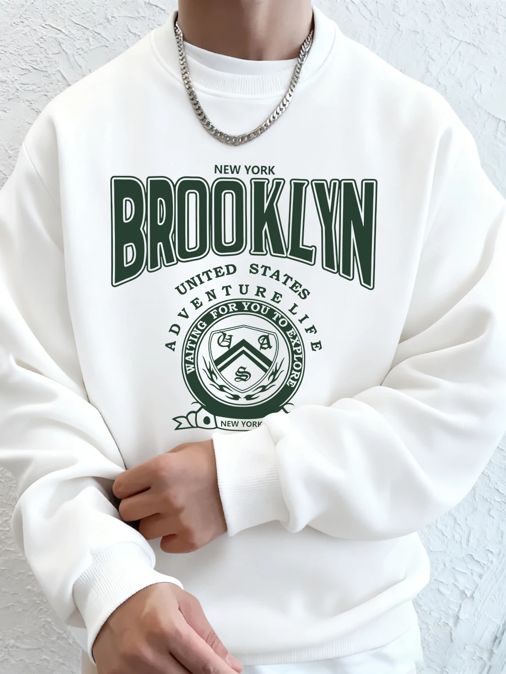 Brooklyn United States Print Men'S Sweatshirts Winter Loose Hoodies Sports Crewneck Fleece Warm Pullovers Basics Men Clothes