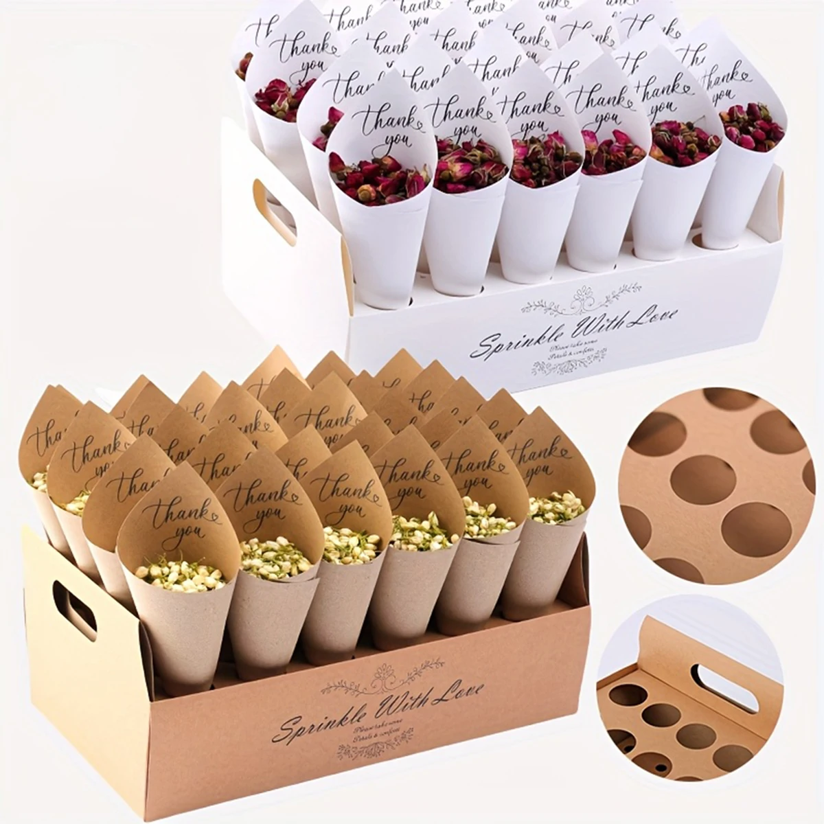 1 قطعة صينية حامل مخروطية بيضاء - تصميم زهور بفتحة 30 فتحة لحفلات الزفاف/حفلات الزفاف، لوازم تغليف الهدايا