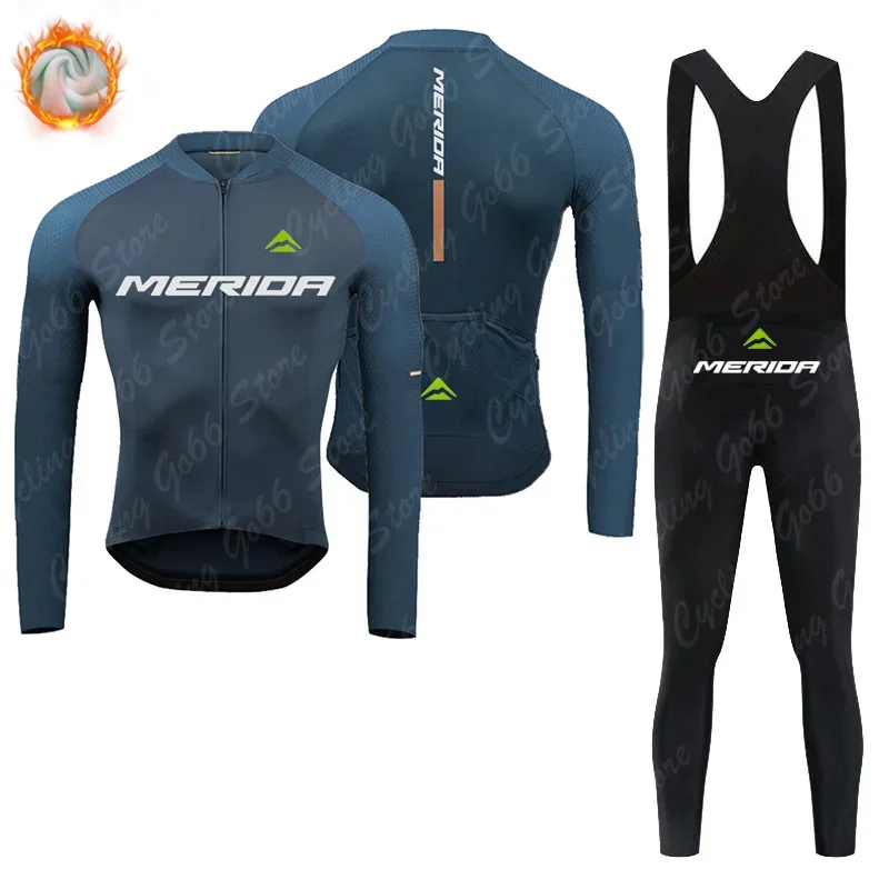 2025 Merida Team Winter Fleece Long Sleeve Cycling Jersey Set Mountian Bicycle Clothes Wear Ropa Ciclismo Racing Bike Suit