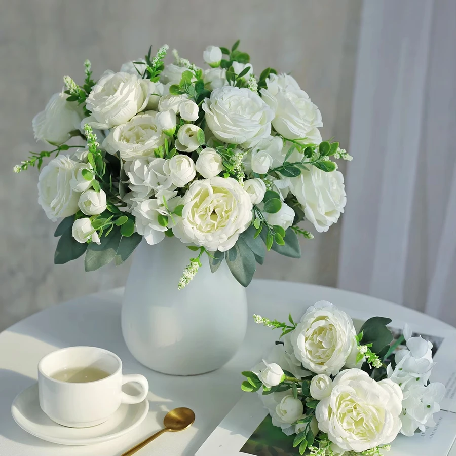 

1PC Artificial Flowers Wedding Home Bedroom Decora Bridal Bouquet Yard Garden Fake Silk Peony Hydrangeas Vase Board Outdoor Gift