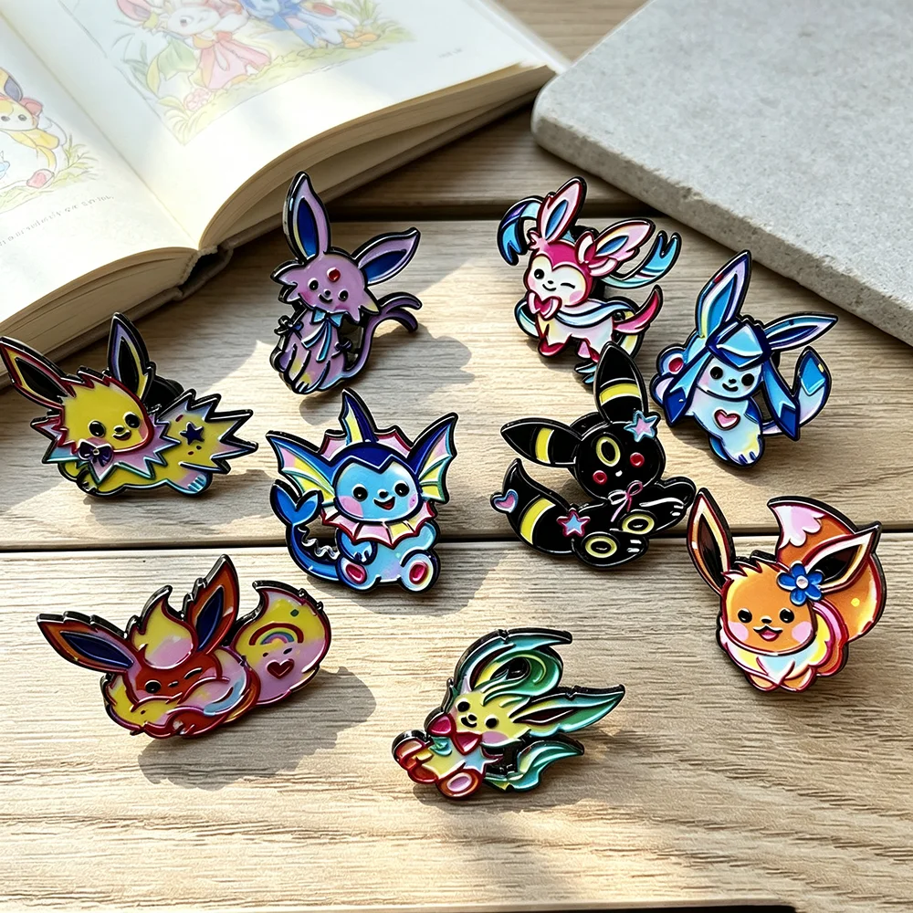 9Pcs Neon Gradient Cute Fox Metal Enamel Pin Pack, 2D Adorable Creature Brooches, Collectible Accessories for Fans