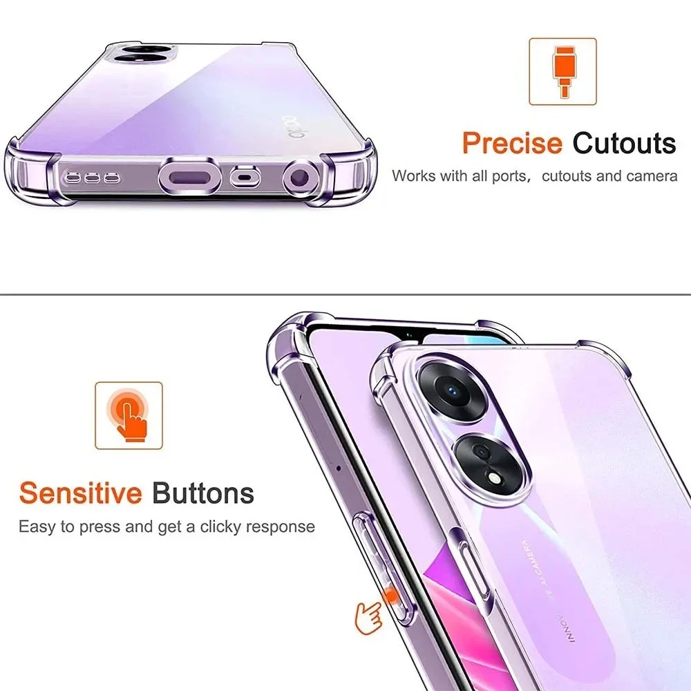 Flexible TPU Transparent Case For OPPO A80 A60 A79 A3 Pro 5G A98 A78 A58 A40 M A38 A18 A77 A57 Protective Cover Funda Coque Capa