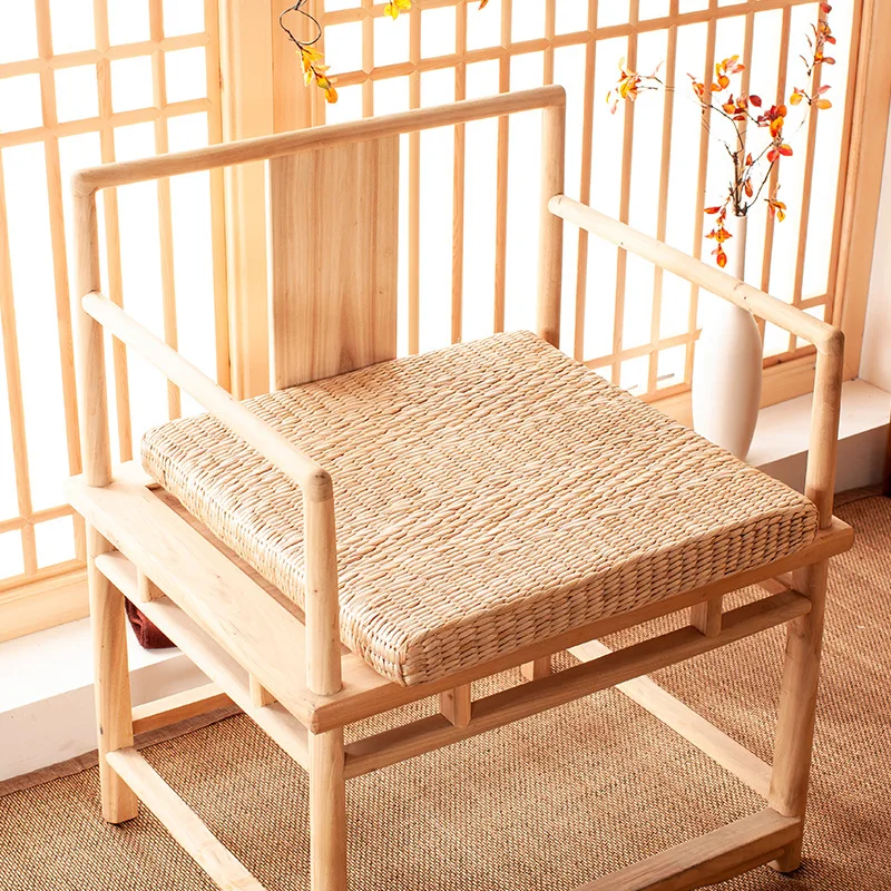 Japanese Square Meditation Cushion Thick Pad for Zen Sitting Straw Woven Floor Mat for Tatami Yoga Pad for Kneeling Worship