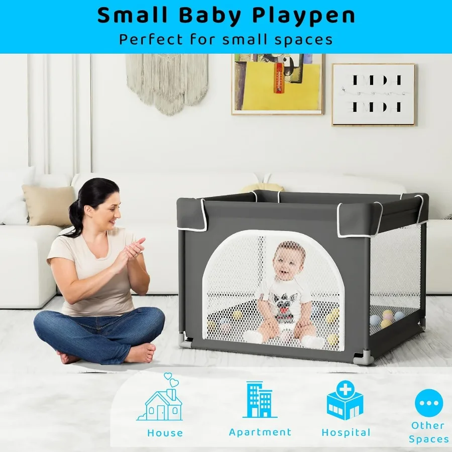 Parque infantil pequeño con estera, parque infantil de 36x36, patio de juegos para interiores y exteriores, patio de juegos para bebés de seguridad resistente con malla suave y transpirable Gr