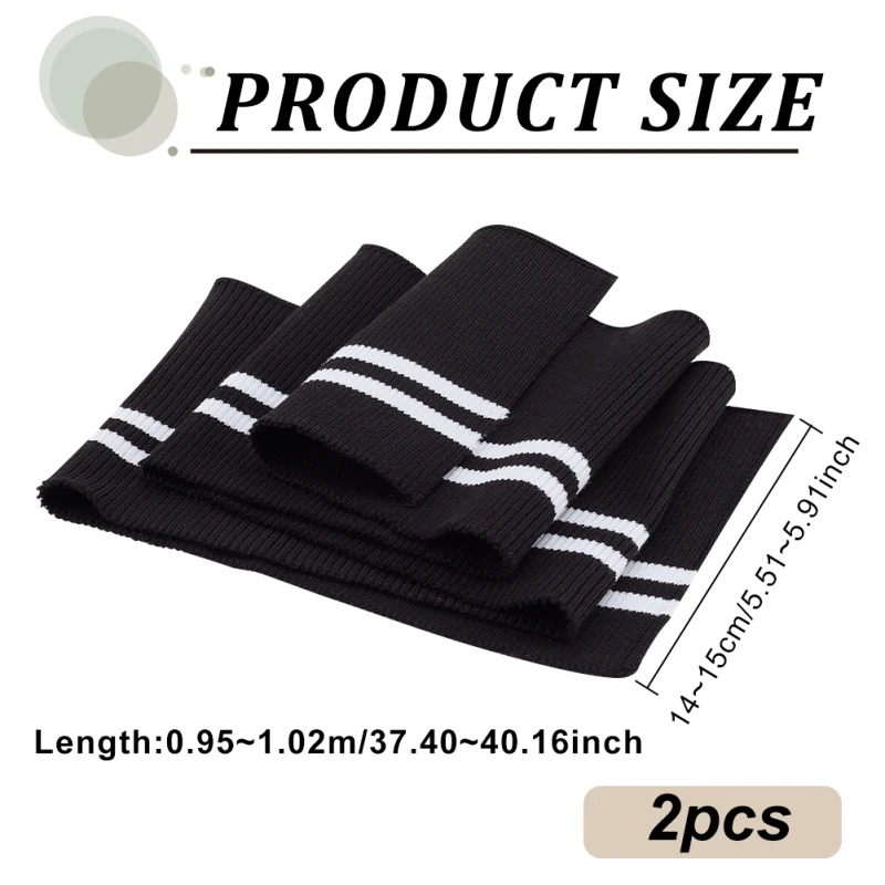 2Pcs Elastic Fiber Ribbing Fabric Black Stripes Pattern Knitted Waistband Knit Ribs Welts Cuffs Neck Bands for Trimming