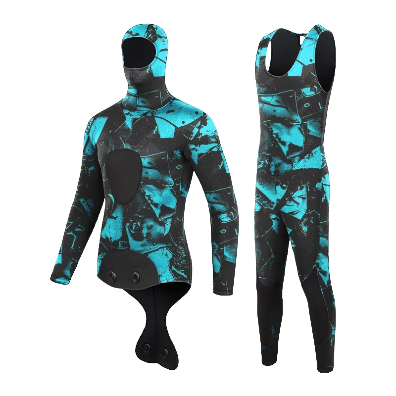 STLF-traje de neopreno de camuflaje superelástico para hombre, traje de buceo y pesca submarina con capucha de 2 piezas, manga larga, patrón personalizado, 3mm/5mm