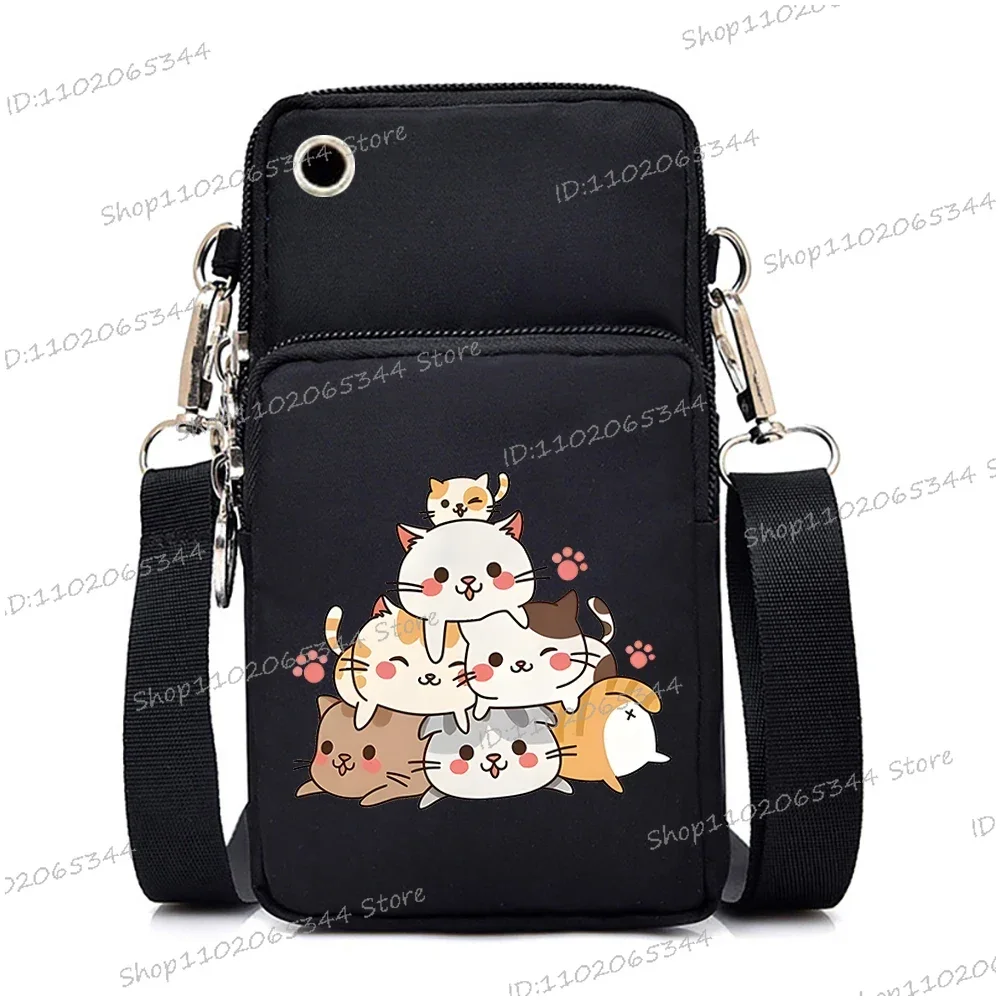 2024 Zipper Small Crossbody Bags Cartoon Anime Cat Women's Shoulder Purses and Handbags Girls Fashion Animal Mobile Phone Bag image 4