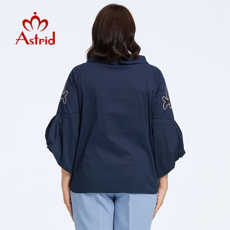 Astrid Women\'s T-shirt Plus Size Loose Cute Top Female Dating Tee Blouse Flared Sleeve Stand-Up Collar Diamonds Fashion Clothing