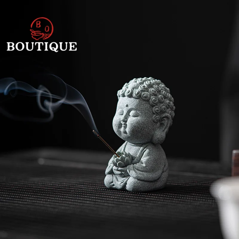 Boutique Blue Sandste Tea Pet Small Tathagata Tea Play Figurine Thread Fragrance Insert Can Nourish Sculpture Desktop Ornaments