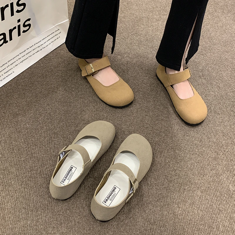 New Style Fashion High Quality Women's Shoes Fashionable Round Toe Shallow Mouth Solid Color One-line Buckle Women's Flats Shoes
