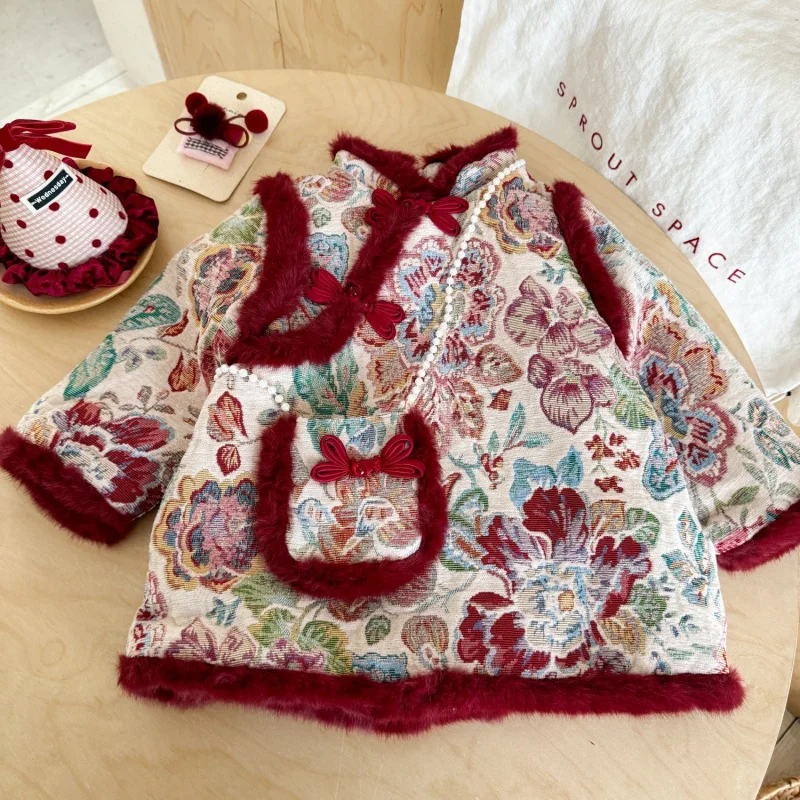 

Wholesale Girls' Hanfu Dress Winter Hanfu Children's National Style Festive Cheongsam Tang Suit Baby Girl New Year Outfit