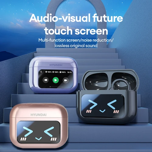 Imagen 2 del producto Nuevo HYUNDAI M100 pantalla LED auriculares antipérdida AI reducción de ruido con sonido HIFI Bluetooth V5.4 auriculares abiertos con gancho para la oreja