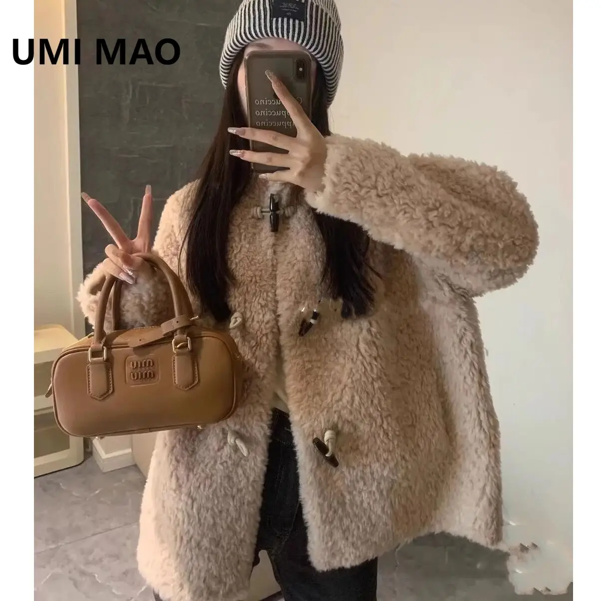 

UMI MAO дубленка женская с роговыми пуговицами полная шерсть мех интегрированная овчина куртки из натурального меха Femme