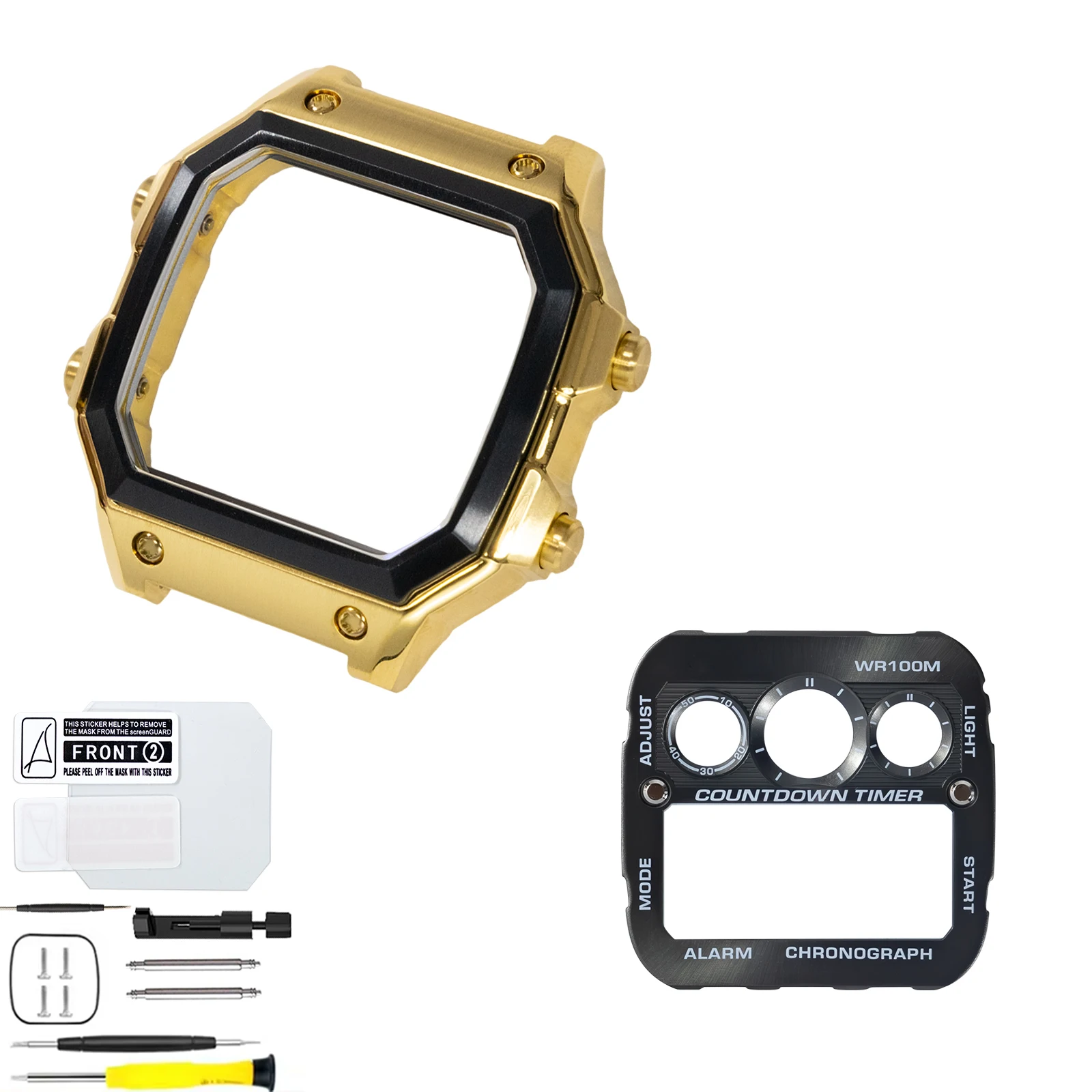 Durable 316L SS Mod Black Bezel Gold Case Dial For Casio AE1300 Metal Case Faceplate K1 Mineral Replacement Parts Set
