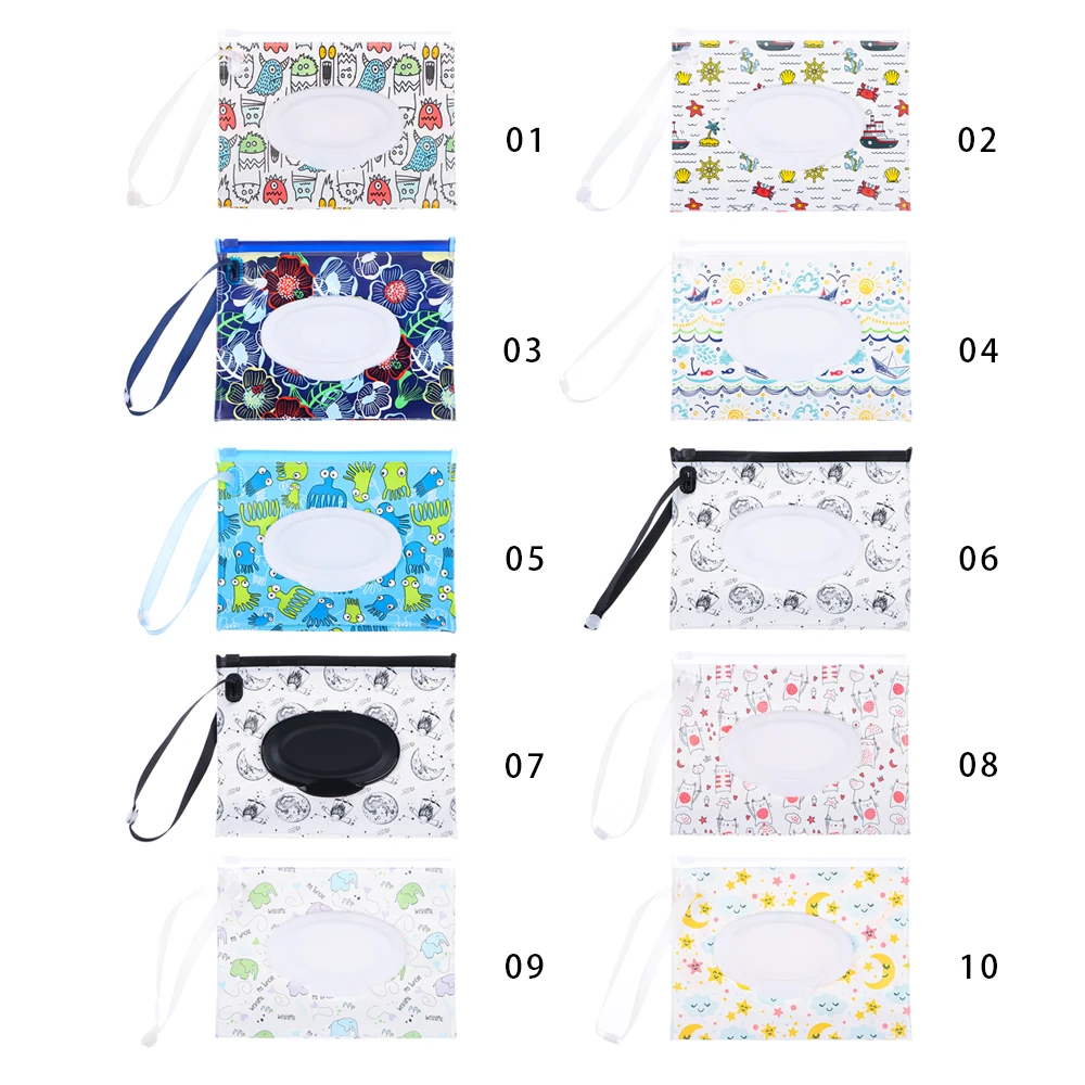 Recipiente de toalhetes molhados reutilizáveis, Saco portátil com alça de pressão, Wipes Case, Baby Box, Limpeza, 1Pc