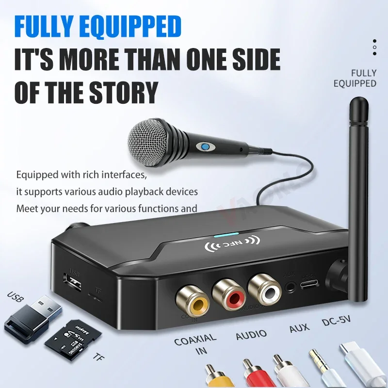 NFC Bluetooth 5.3 Audio Transmitter Receiver 3.5mm AUX/RCA/USB/TF/Coaxial/6.5MM Microphone Karaoke Wireless Adapter HiFi Stereo image 5