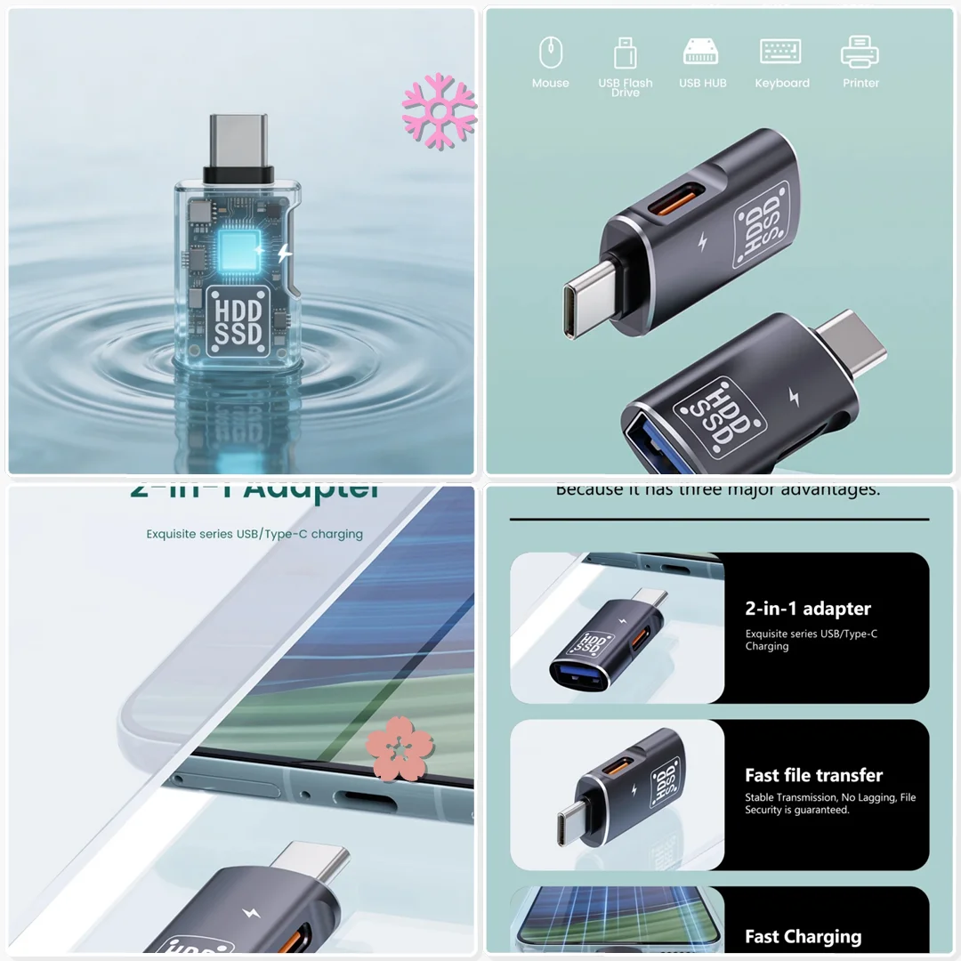 2 in 1 Type C to USB 2.0 Female OTG Adapter Data Transfer Charging Connector Tablet Keyboard Mouse Link