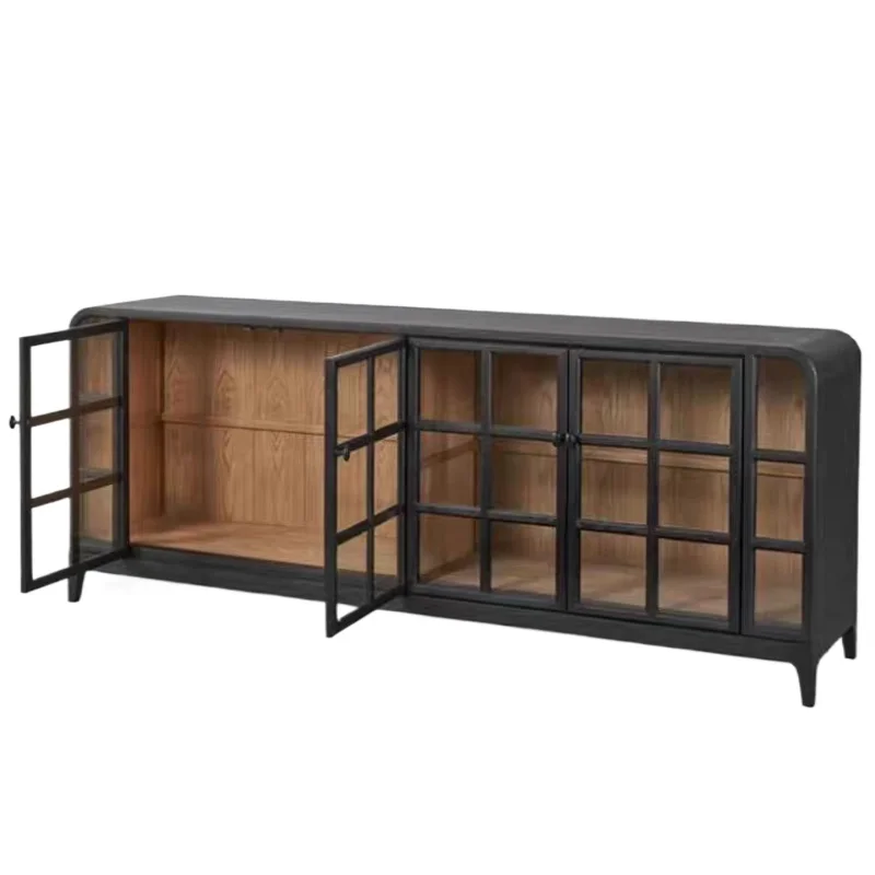 Medieval French retro display cabinet, household glass black storage side cabinet, designer model