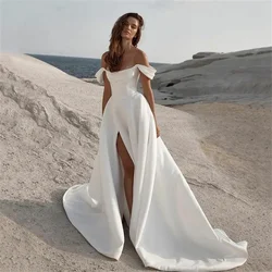 Vestidos de casamento civis sem mangas simples, fora do ombro, sem mangas, side split, vestido de noiva, vestidos de casamento minimalistas, verão, 2024